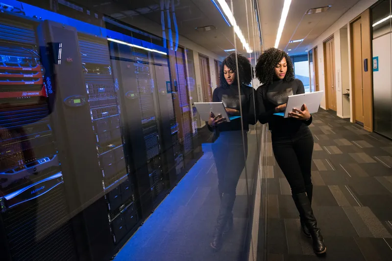 IT professional working in server room